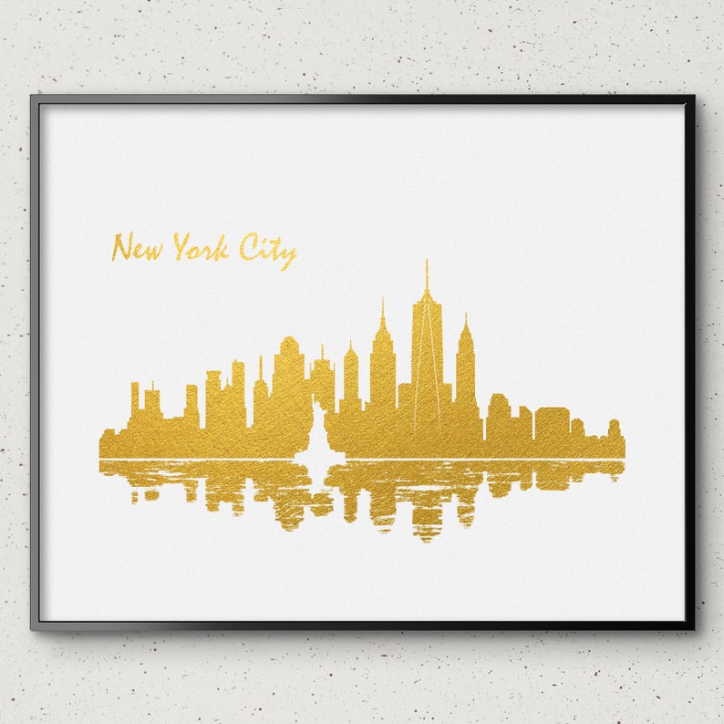 New York City Skyline Gold & Silver Foil Print City Wall Art Etsy