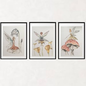 Set of 3 fairy prints/ whimsical woodland/ enchanted forest/ watercolour/ nursery art prints