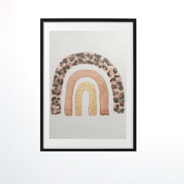 Rainbow/ leopard/ watercolour print/ pink/ mustard/ copper/ nursery art/ kids room decor/ scandi nursery art/ Nordic kids/ art print