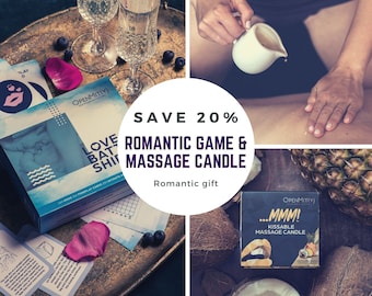 Anniversary date idea - romantic game + kissable massage candle makes a romantic gift for couple