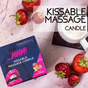 Kissable Massage Candle: Wild Strawberry, Romantic Gift