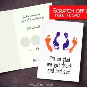 Naughty scratch off card for him or her. Perfect as sexy and funny anniversary card