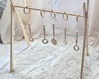 Arche d'éveil en bois bébé, portique d'éveil bébé avec suspension personnalisable