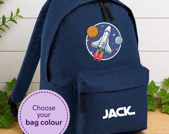 Personalised space theme school backpack, back to school kit, personalised space rocket bag