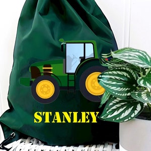 Sac tracteur personnalisé en PE, sac à cordon pour enfant, sac pour tracteur vert, sac à cordon personnalisé