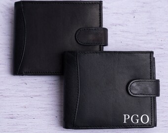 Personalised mens' leather wallet, real leather, monogrammed black wallet, Father's Day gift, personalised wallet