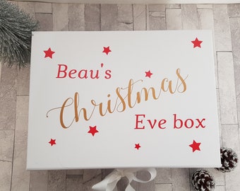 Personalised Christmas Eve gift box, red and gold Christmas Eve box, Christmas gift