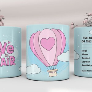 Cute love is in the air Valentines mug, Valentines' Day gift,gift for girlfriend, present for my boyfriend, hot air balloon mug