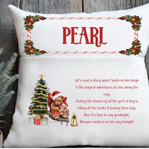 personalised Christmas Reading Cushion: Teddy Bear Poem Pocket Pillow
