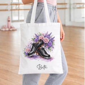 Personalised floral tap shoe tote bag, dance bag, gift for tap dancer, tap dance storage bag