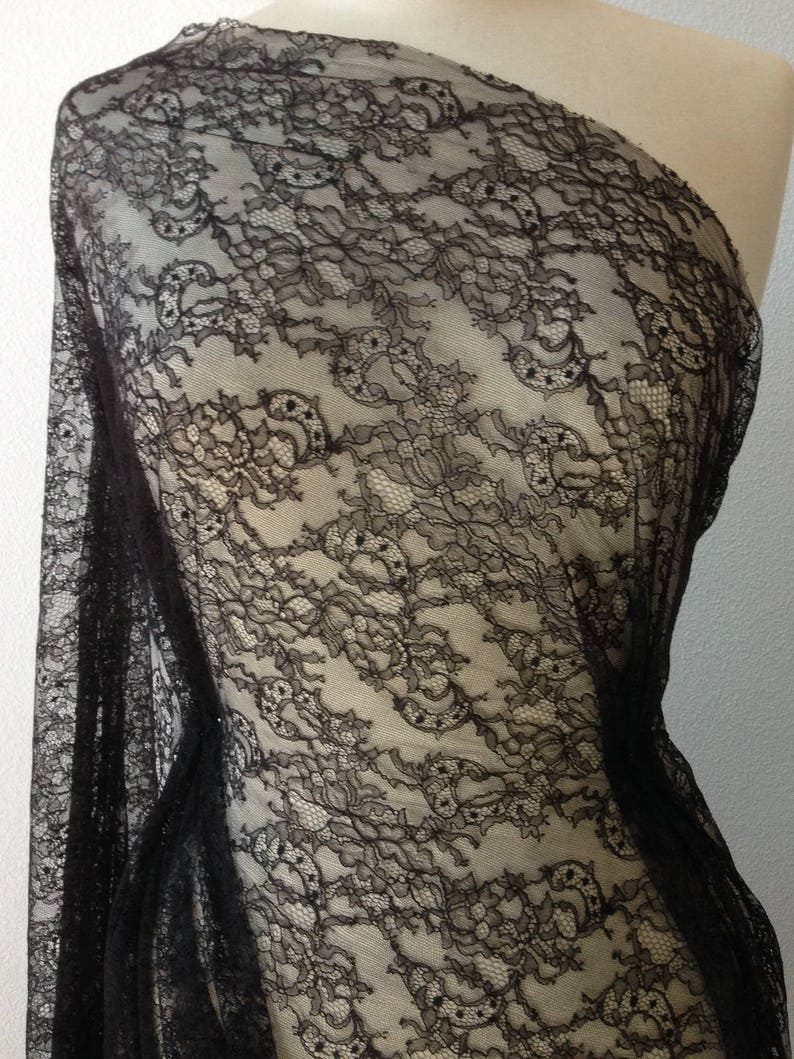Fabric lace of calais-black leavers Calais lace