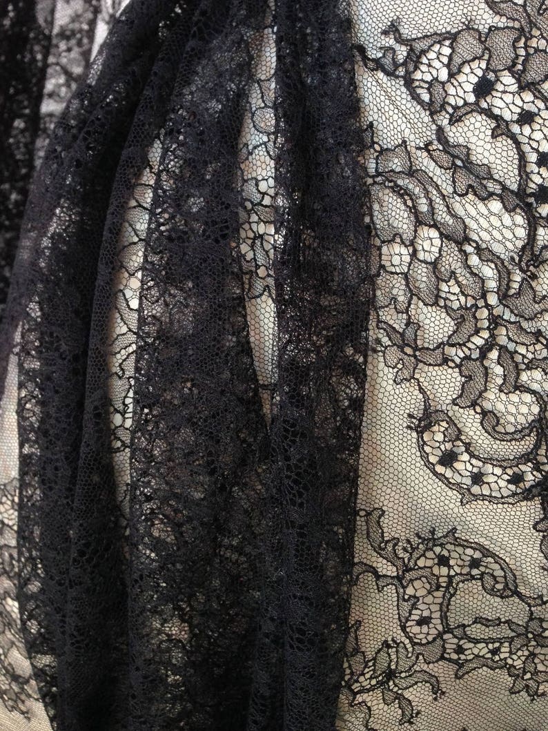 Fabric lace of calais-black leavers Calais lace