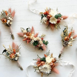 Neutral and rust dried boutonnière, corsage or hair comb