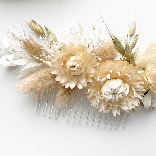 White and neutral floral comb or mini comb