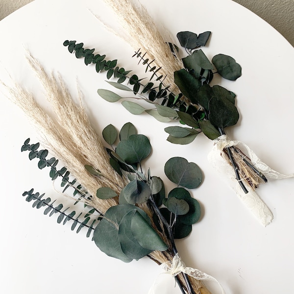 Pampas and eucalyptus pew decor or mini bridesmaid bouquet