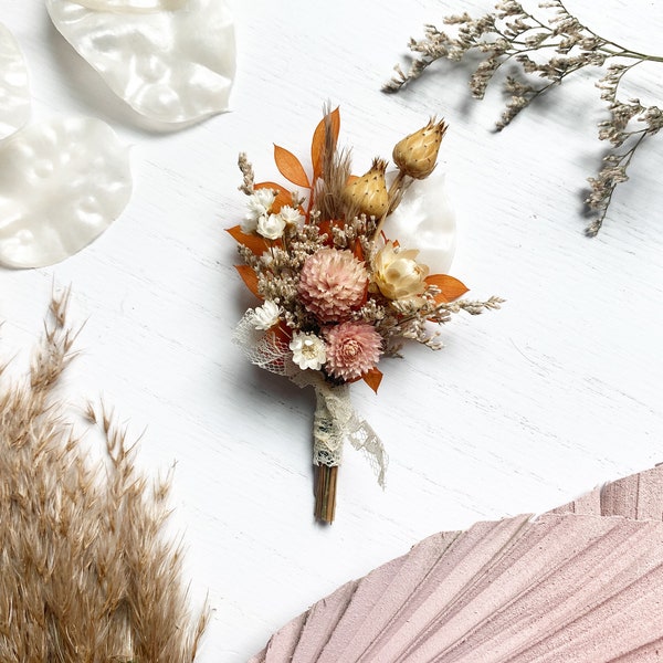 Rust, cream and dusty blush dried boutonnière