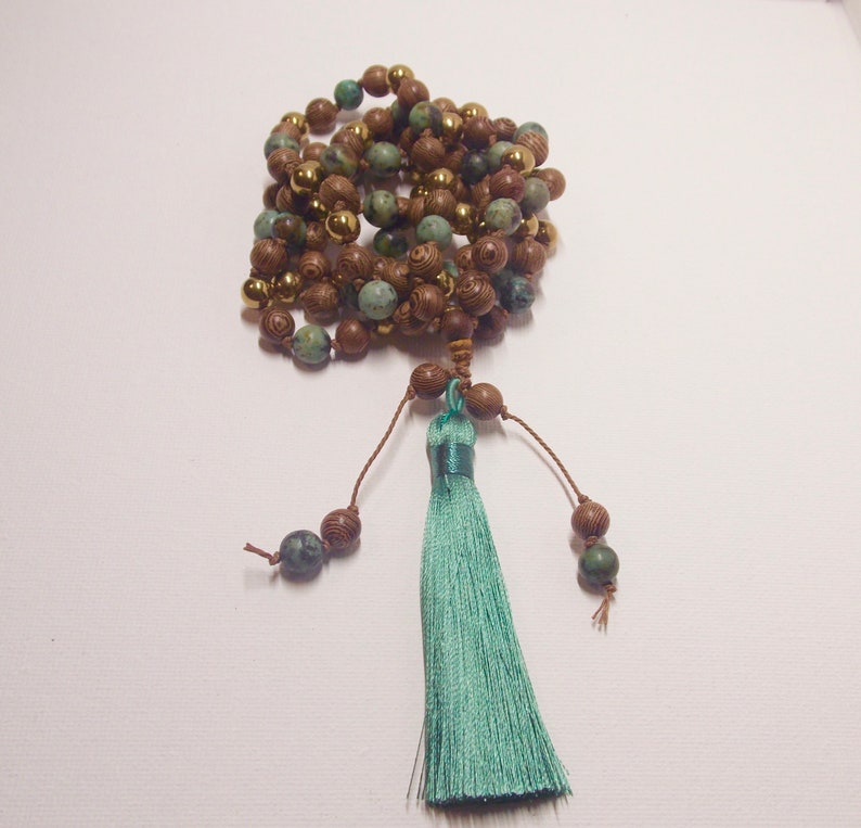 gold hematite African turquoise Wenge Wood Teal tassel African Wood and Water !