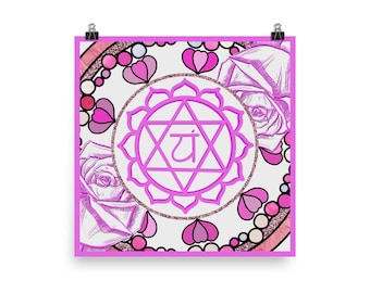 May include: Pink and white mandala with a pink heart and rose design. The center of the mandala features a pink symbol with the Sanskrit word "Ya" in the center.