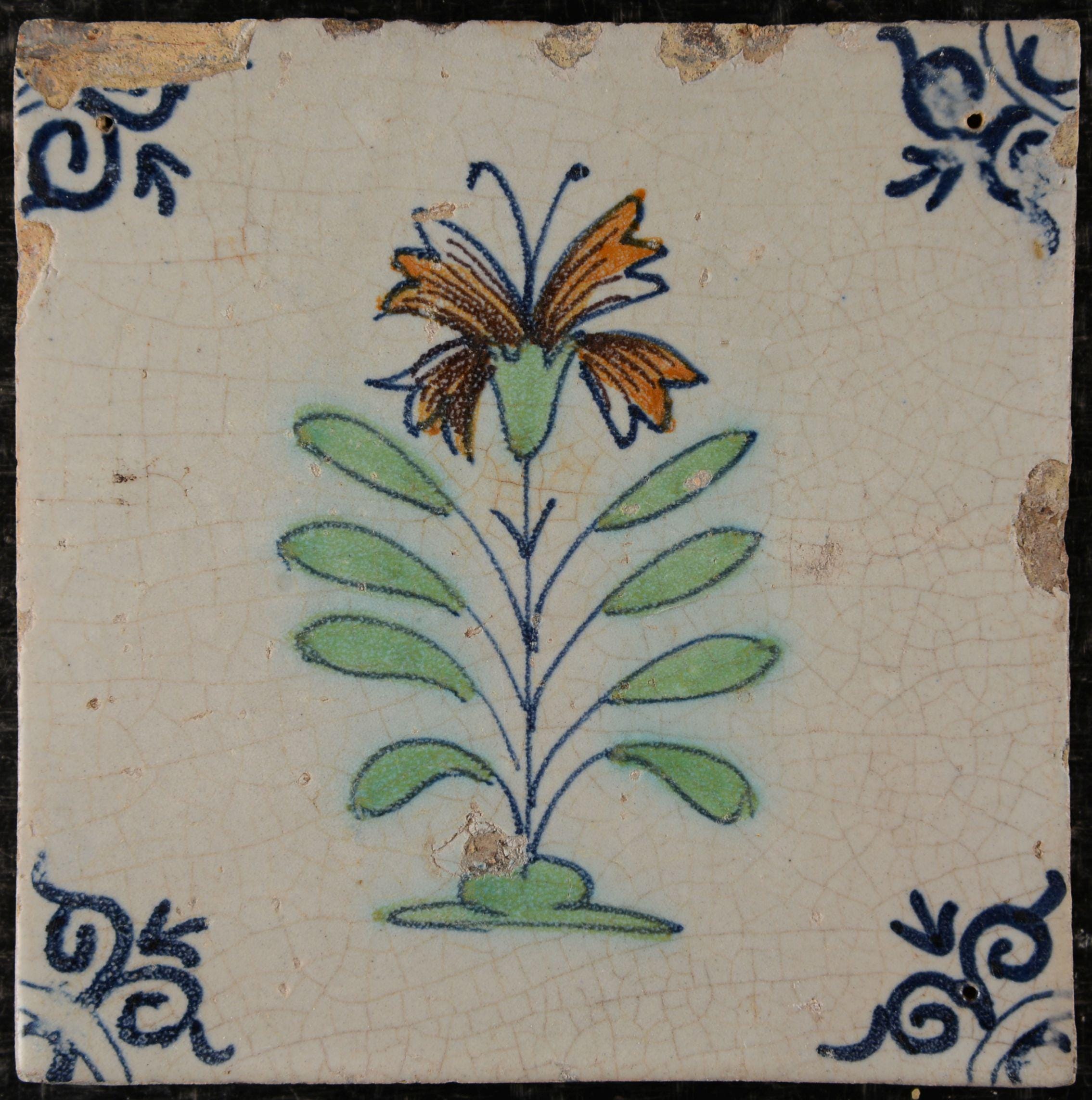アンティーク デルフト タイル（花模様）、17 世紀 - Etsy 日本