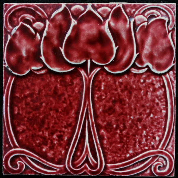 V&B Mettlach Nouveau tile Jugendstil fliese C1900 Red