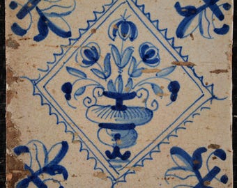 アンティークデルフトタイル 1750年 風景画 八角形のフレームにセット