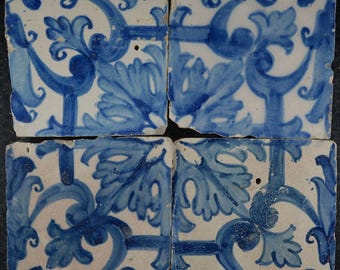 4 Original antique 17th Century Portuguese tiles Azulejos