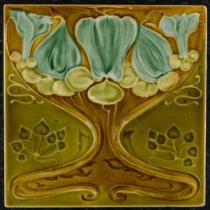 Original Antique Art Nouveau Tile by The Malkin Tile Works, England (c. 1905)