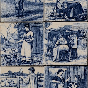 William Wise c1882 Village life Transfer printed Victorian tile 6 pieces available Minton China Works