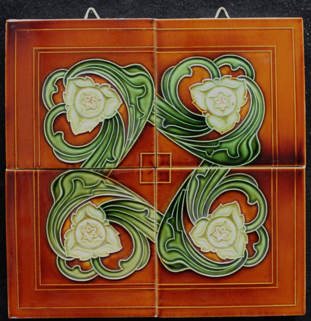 4 Original Antique Art Nouveau Tiles Made By Manufactures Etsy