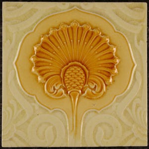 Originele antieke art-nouveautegel Malkin Tile Works uit 1905, Engeland 6 in. vierkant