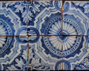 6 carreaux portugais anciens originaux du 17e siècle Azulejos 5,3 pouces carrés chaque carreau