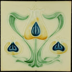 Azulejo Art Nouveau antiguo original de Corn Bros, Inglaterra (c. 1905) de 6 pulgadas cuadradas