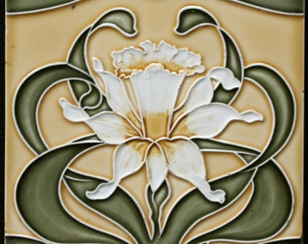 Offstein Nouveau tile Jugendstil fliese C1900 Flower design