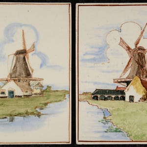 2 Handgemalte holländische Fliesen Fayence und Fliesenfabrik Holland. (1896 -1918)