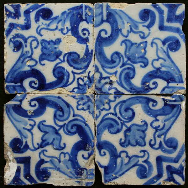 4 Original antique 17th Century Portuguese tiles Azulejos