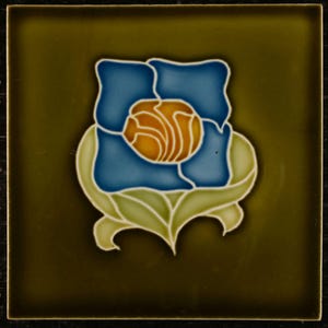 Wessel Bonn antique Art Nouveau tile C1900 blue flower 5.7&quot;square