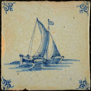 Fine Antique Delft tile with ship 17e eeuw