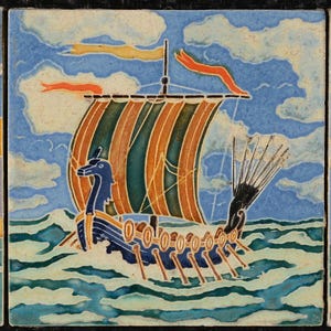 3 Westraven cloisonne tiles depicting viking ships Vintage