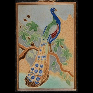 Westraven cloisonne tile depicting peacock