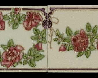 18 Original antique Gilliot Belgium Art Nouveau tiles C 1905 Roses