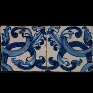 2 Original antique 17th Century Portuguese tiles Azulejo