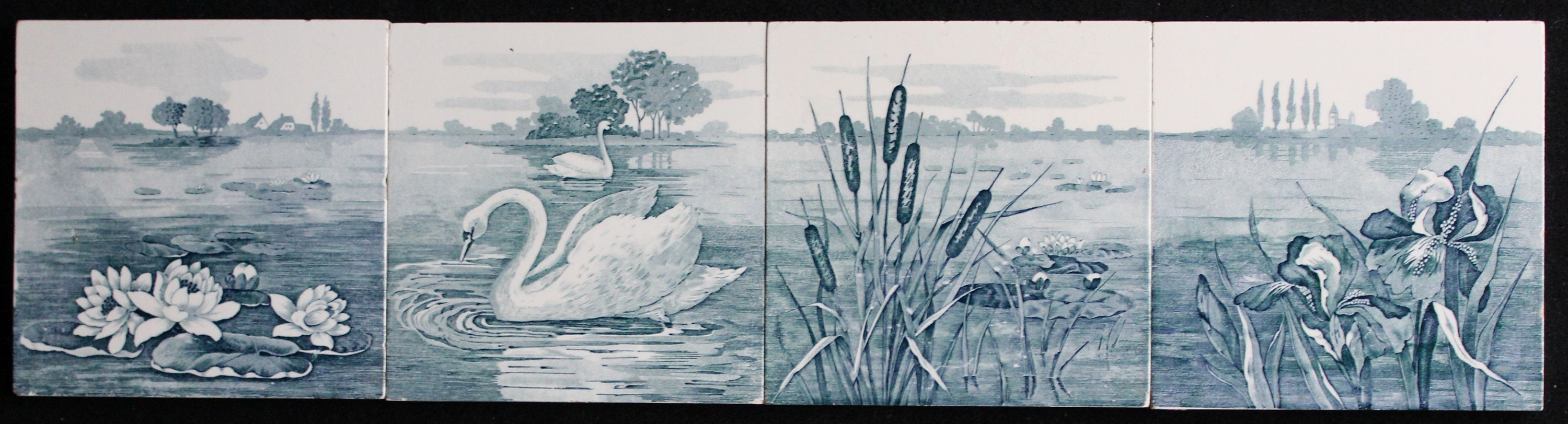 4 Original DT-AG Art Nouveau tiles Jugendstil fliese C1900 Swan