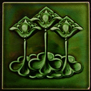 Original antique Art Nouveau tile england T&R Boote stylized flowers C1900