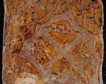 中世 フランス 象嵌タイル 百合の紋章 中世 フランス 象嵌タイル 百合