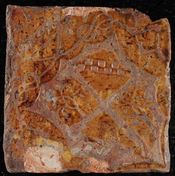 中世 フランス 象嵌タイル 百合の紋章 中世 フランス 象嵌タイル 百合の紋章