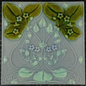 Antique Art Nouveau Tile by Gilliot & Cie, Hemiksem, Belgium – Floral Relief Design