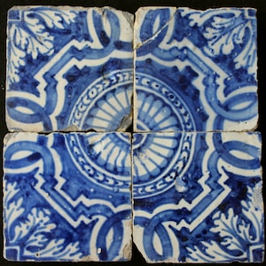 4 Original antique 17th Century Portuguese tiles Azulejos