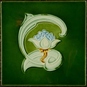 Antique Art Nouveau Tile: Simpson & Co, Floral Red Ground, C1905