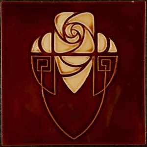 Unused original antique Art Nouveau tile Gilliot & Cie, Hemiksem Stylized rose design