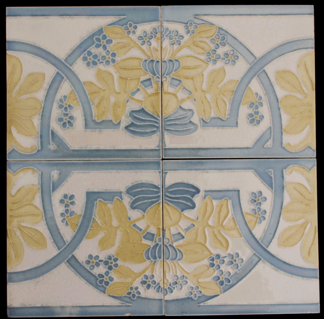 4 Original Antique Art Nouveau Tiles Societe Morialme Belgium C 1900 Etsy